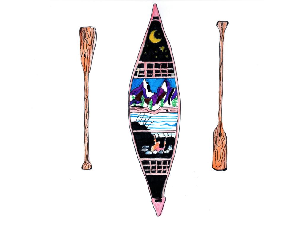 Canoe drawing with paddles