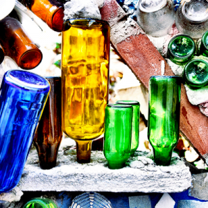 Sculpture with colored bottles